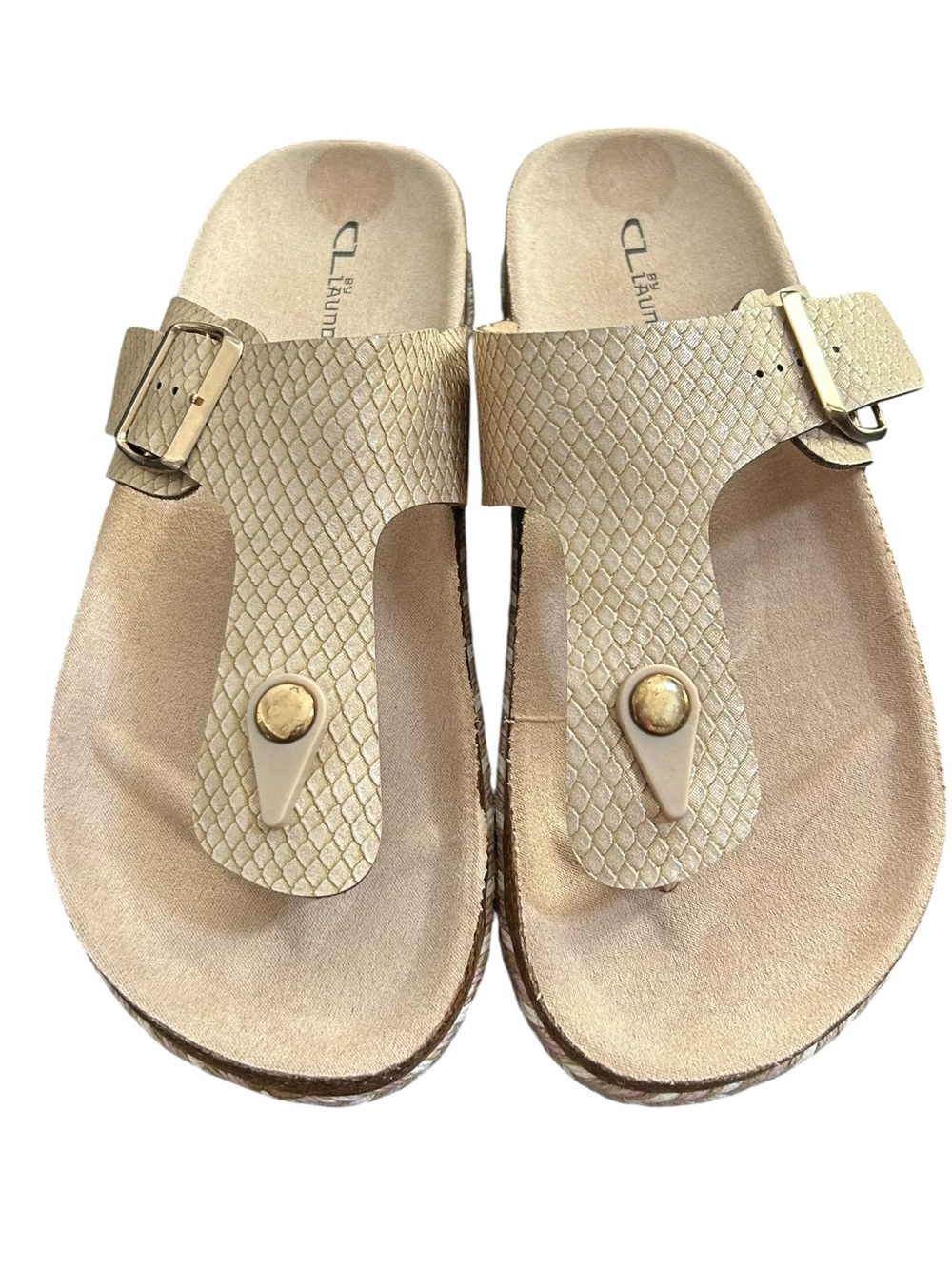 New CL by Laundry Gold Shimmer Sandals SZ 9
